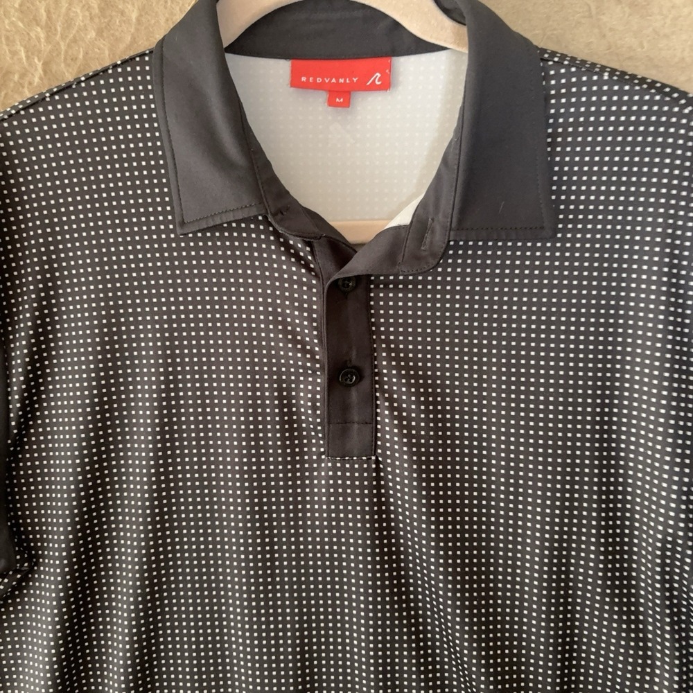 Redvanly Polo Shirt Mens Sz M Black Micro Square Performance Stretch Golf LOGO